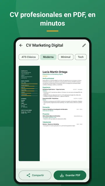 Contratado · Vista previa del CV en PDF